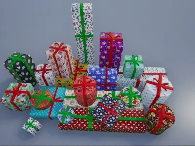 Wrapped Christmas Gifts Low-poly 3D model