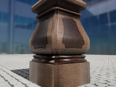 Monument marble pedestal on cobblestone Low-poly 3D model