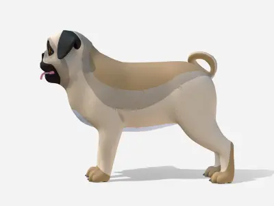 Cartoon Dog - Pug Low-poly 3D model