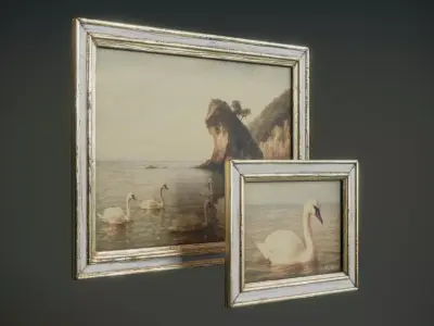 Vintage Framed Painting Set 3D Model Collection