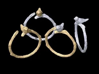 22-bird and branch ring 3D print model