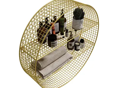 Homary 2-Tier Nordic Round Wall Mounted Grid Gold Shelves 3D model