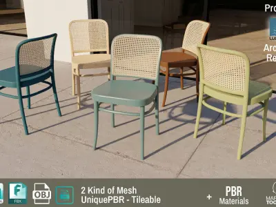 Ton Chair 811 Blue Painted Design PBR - Lumion - UE4 Low-poly 3D model
