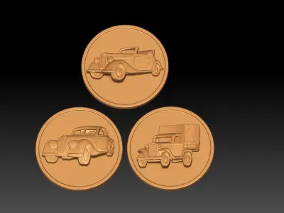 automobile coin with three cars 3D print model