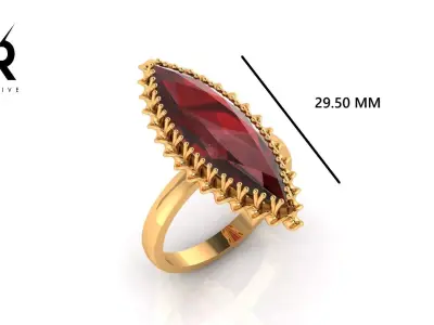 Natural Garnet Ring Gold-Marquise  beautiful design Free 3D print model