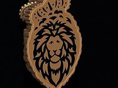 Leon pendant with royal crown diamonds and closed mouth   024 3D print model