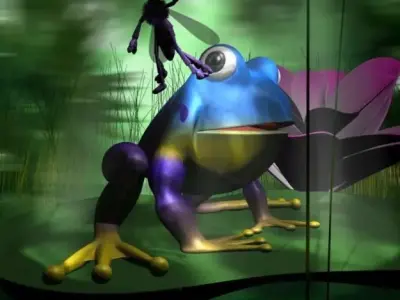 Frogs and Mosquito in a complete cartoon scene Low-poly 3D model