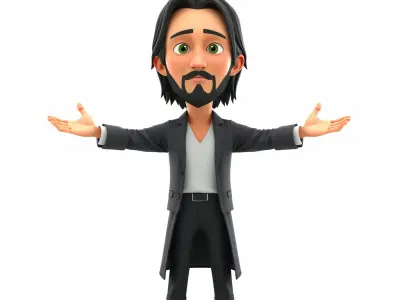 Stylish Bearded Character Rigged and Animated for Versatile Use Low-poly 3D model