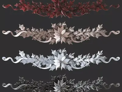 leaves christmas wreath with flowers and 3D print model