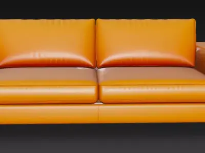 Vibrant Orange Leather Sofa 3D Model 3D model