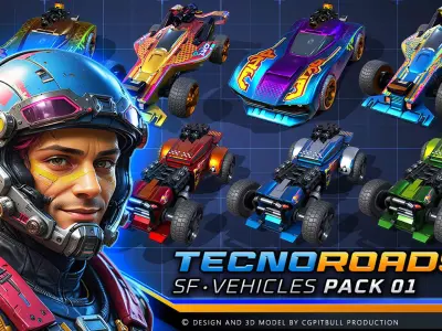 TECNOROADS - Pack 01 Low-poly 3D model