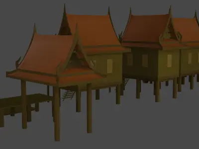  Thai houses and wooden corridors Free low-poly 3D model
