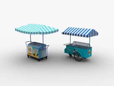  Ice Cream Cart Pack Low-poly 3D model