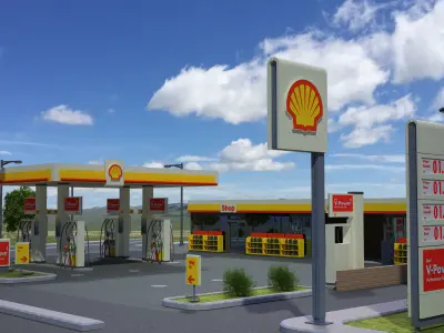 Shell Gas Station Low-poly 3D model
