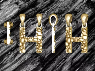 H LETTER Alphabet ROCKS PENDANT 3D print model 3D print model