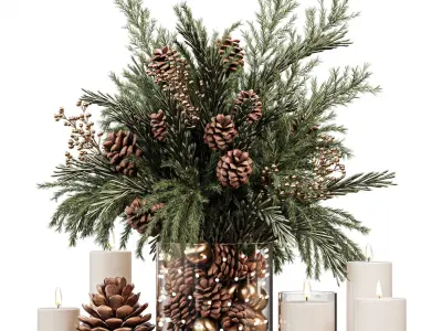 Christmas Pine Cone Decor Set 3D model