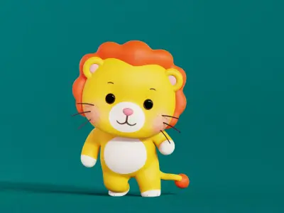 Lion Character Cartoon Chibi Kawaii Rigged Animated Low-poly 3D model