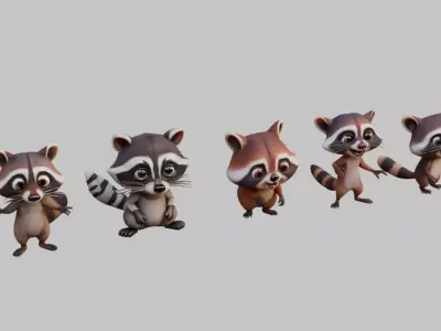 Racoons Collection Low-poly 3D model