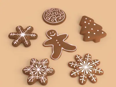 Gingerbread cookie set Low-poly 3D model