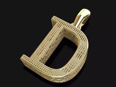 Geometric Letter D Pendant Minimalist 3D Printable Jewelry  3D print model