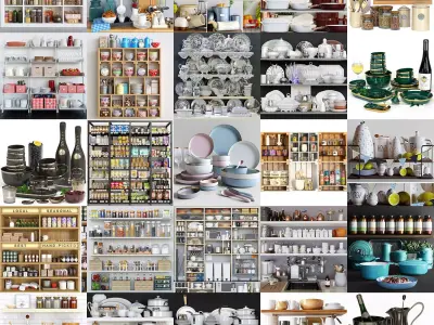 Large set of 25 sets with small items for the kitchen and decor 3D model