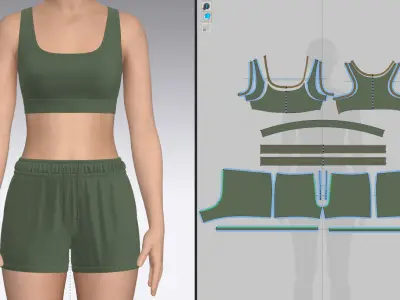 Female Sports Bra and Swim Shorts 3D model