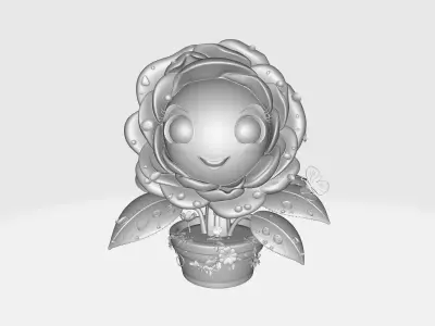 Valentine Rose Planter Smiling Flower Character Romantic  3D print model