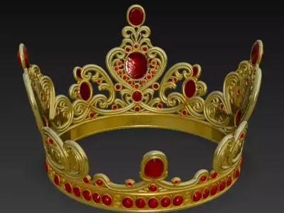 Luxury Golden Crown with Red Ruby Gems 3D model buy