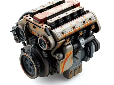 Weathered Industrial Engine Model Low-poly 3D model