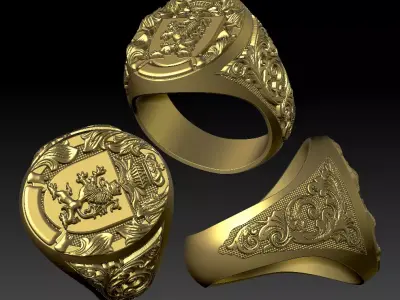 Heraldic Lion Crest Ring 3D Model 3D print model