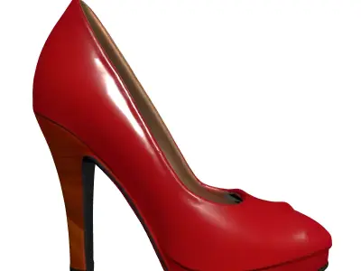 Red High Heel Platform Shoe Low-poly 3D model