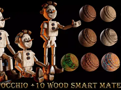 PINOCCHIO WITH 10 WOOD SMART MATERIALS 3D model