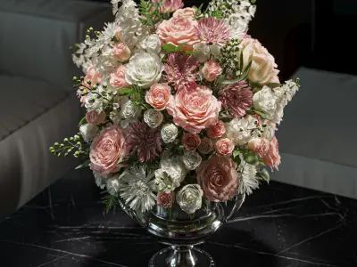 Flower Set 044 White pink chrysanthemum and rose 3D model