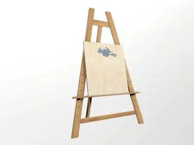 Easel wooden with canvas Low-poly 3D model