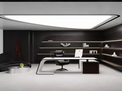 Ultra Modern Executive Office Interior with Curved Desk 3D model
