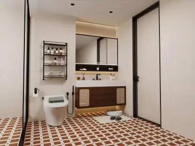 Warm Japandi Bathroom Suite 3D model