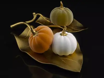 Decorative set gold leaf with pumpkin 3D model