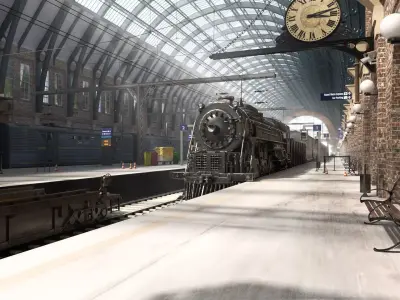 Realistic Railway Station King Cross style with Trains 3D model