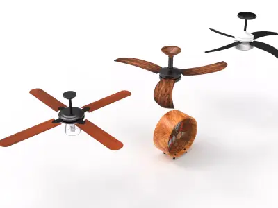 Air Fans with Lights Low-poly 3D model