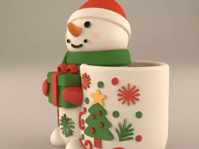 Christmas Snowman Planter and Candy Dish STL 3D print model