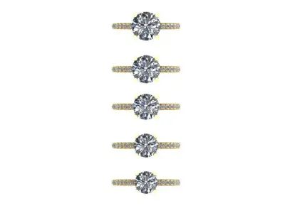 5 size single solitaire collection  half way diamond on shank  3D print model