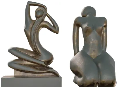 Abstract Bronze Female Figure Sculpture Low-poly 3D model