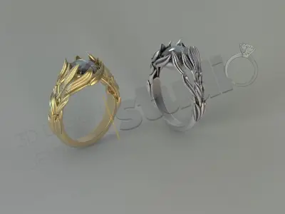 Luxury unique solitaire ring with art design in feather 3d model 3D print model