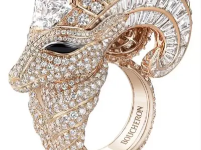 Boucheron Ram Head Luxury Ring 3D Model with Diamonds Rose Gold Low-poly 3D model