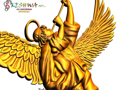 angle stl golden angel holding trumpet 3D print model