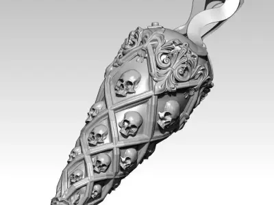 Carved Detailed Jewelery Bullet with skulls pendant 3D print model