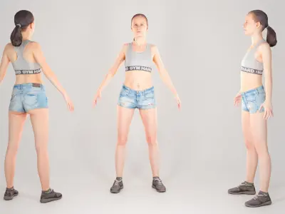 Athletic woman in jeans shorts ready for animation 155 Low-poly 3D model