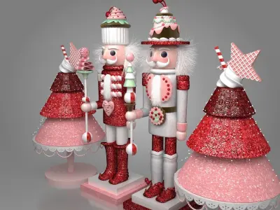 The Nutcracker three nutcrackers with candy canes 3D model