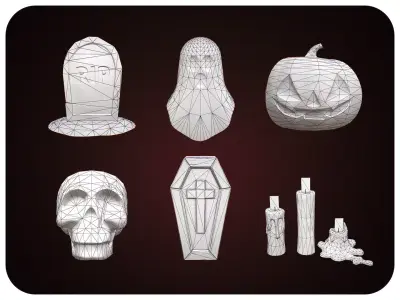 Stylized Halloween Props Pack 3D Model Collection