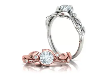 Floral Engagement Ring 6mm Stone Leaves design 3dmodel 3D print model